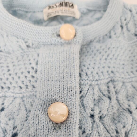 Vtg 1970s Rosanna Wintuk Blue Knit Cardigan Orlon Acrylic Round Neck Sweater - Picture 15 of 16